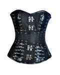 Teryy Black Brocade & Faux Leather Gothic Corset - Shearling leather