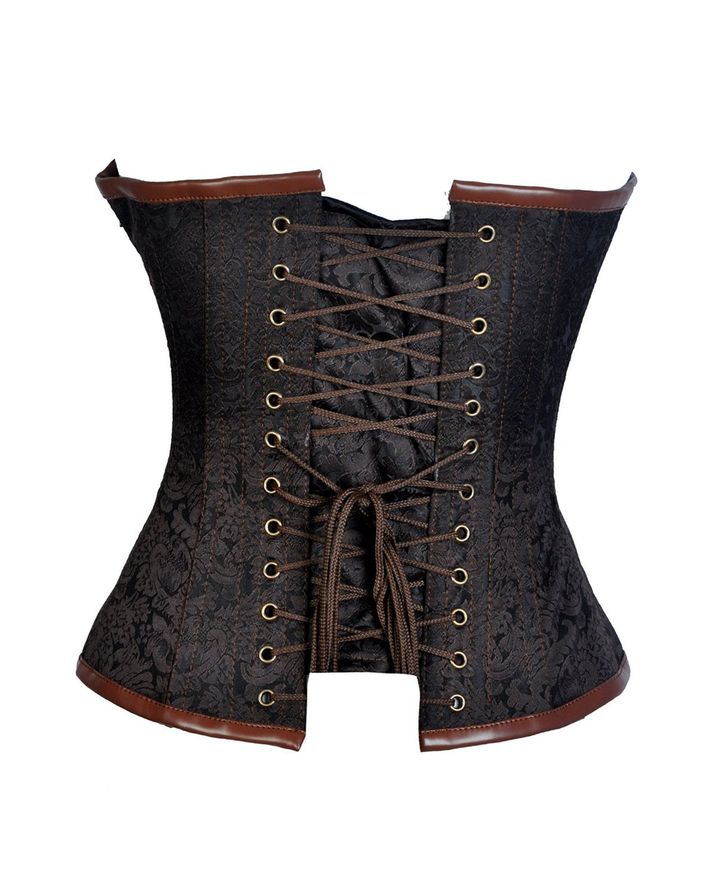 Serry Coffee Brocade & Faux Leather Steampunk Corset - Shearling leather