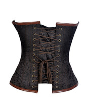 Load image into Gallery viewer, Serry Coffee Brocade &amp; Faux Leather Steampunk Corset - Shearling leather
