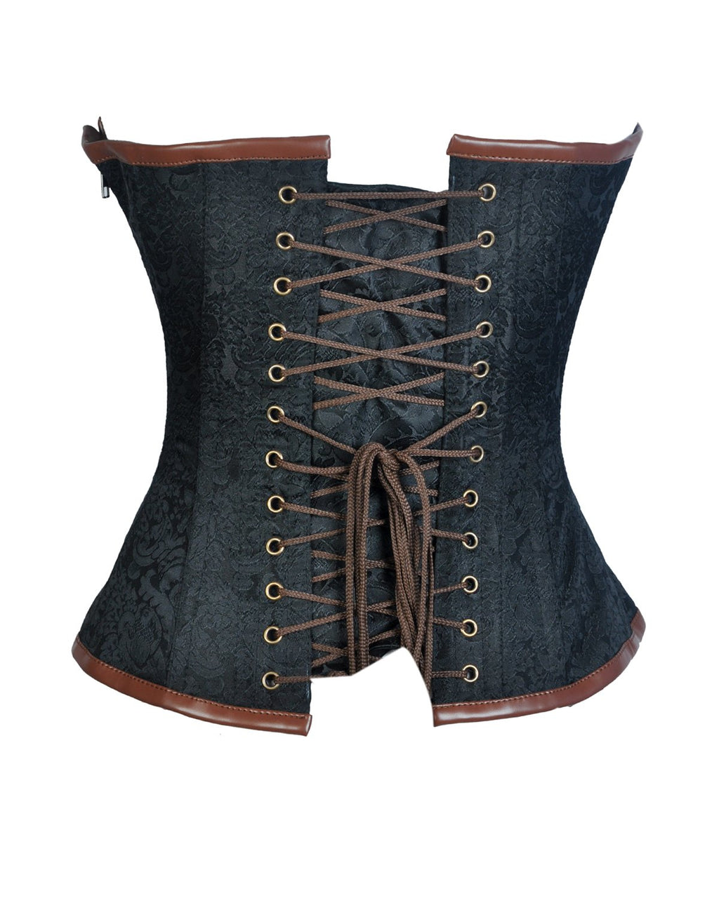 Maurico Brocade & Faux Leather Steampunk Corset - Shearling leather