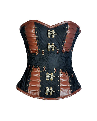 Maurico Brocade & Faux Leather Steampunk Corset - Shearling leather