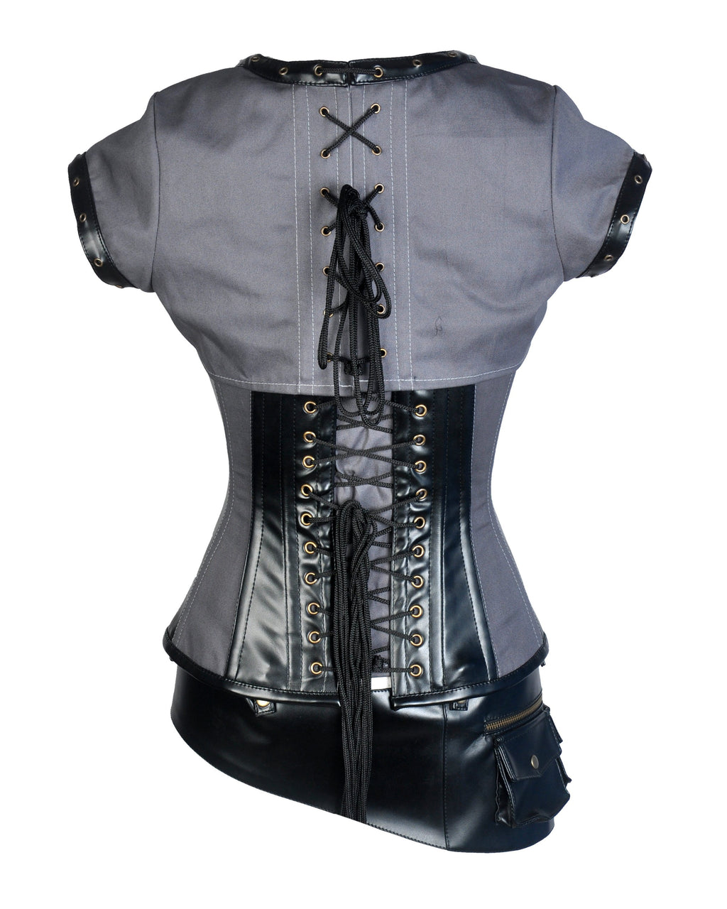 Pepe Taffeta & Faux Leather Overbust Corset With Jacket - Shearling leather