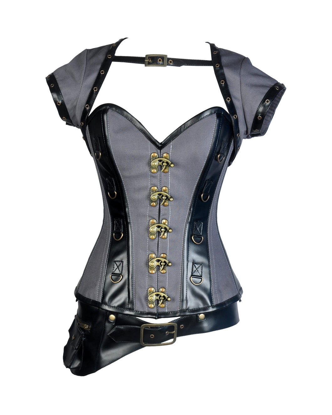 Pepe Taffeta & Faux Leather Overbust Corset With Jacket - Shearling leather