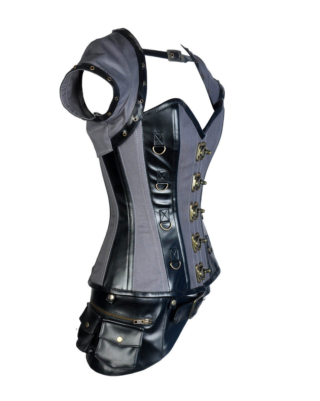 Pepe Taffeta & Faux Leather Overbust Corset With Jacket - Shearling leather