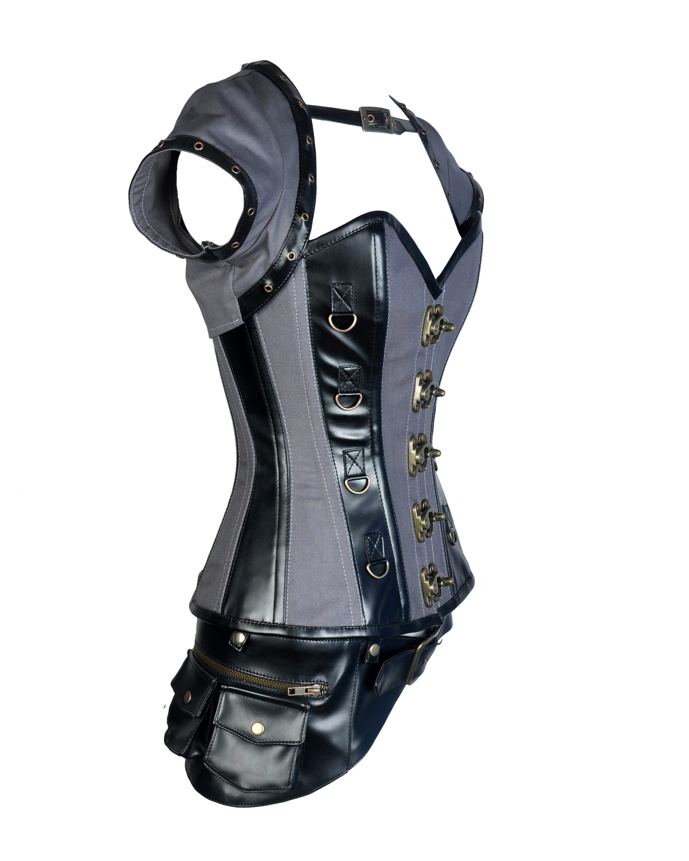 Pepe Taffeta & Faux Leather Overbust Corset With Jacket - Shearling leather