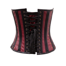 Load image into Gallery viewer, Sharbon Steampunk Corset In  Cherry &amp; Black Sheep Nappa Leather - Shearling leather
