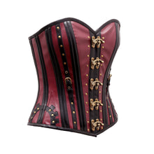 Load image into Gallery viewer, Sharbon Steampunk Corset In  Cherry &amp; Black Sheep Nappa Leather - Shearling leather
