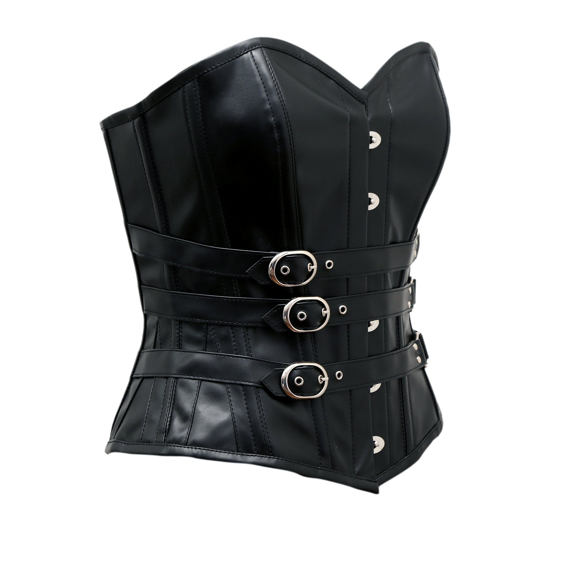 Juno Gothic Corset In Black Faux Leather - Shearling leather