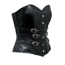 Load image into Gallery viewer, Juno Gothic Corset In Black Faux Leather - Shearling leather
