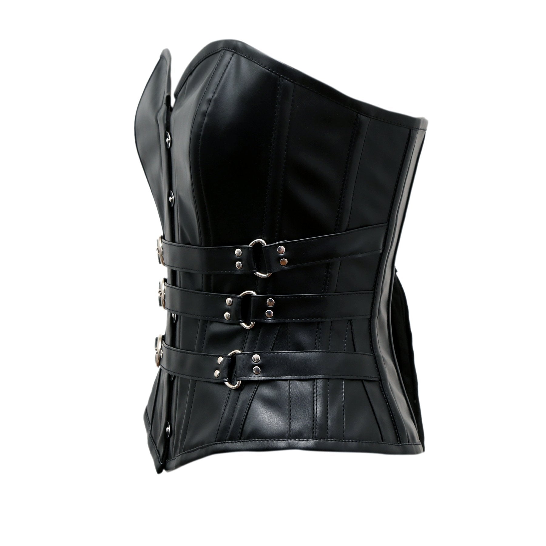 Juno Gothic Corset In Black Faux Leather - Shearling leather