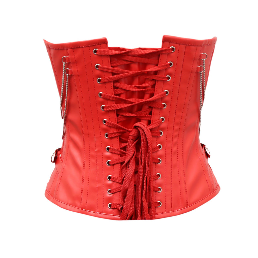 Cates Overbust Corset In Red Sheep Nappa Leather - Shearling leather