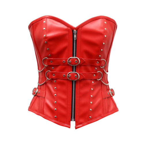 Cates Overbust Corset In Red Sheep Nappa Leather - Shearling leather