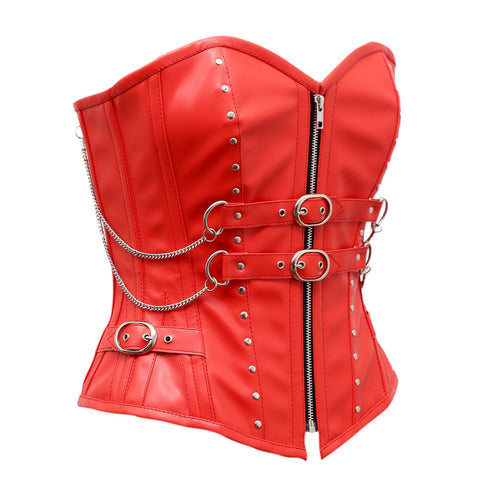 Cates Overbust Corset In Red Sheep Nappa Leather - Shearling leather