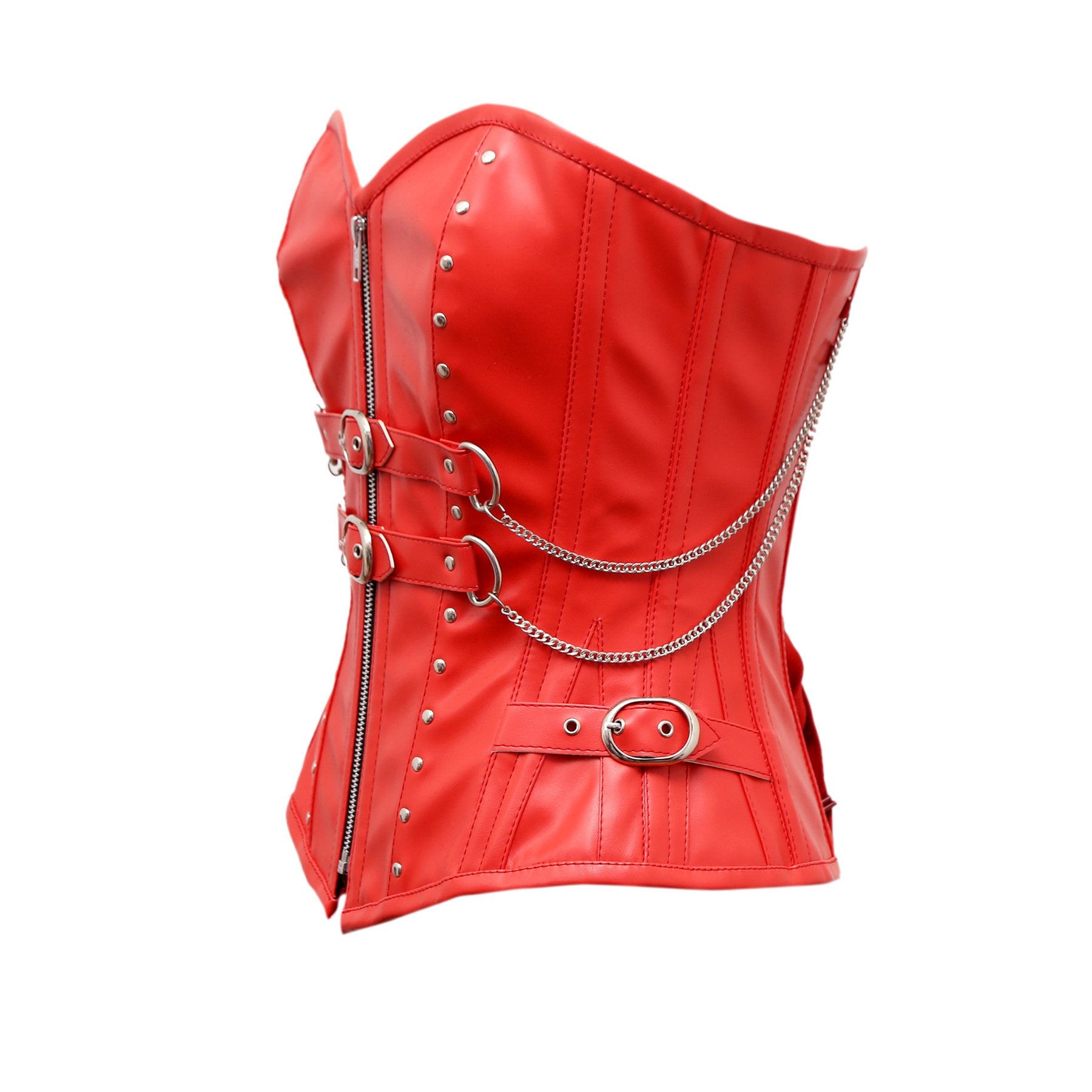 Gabin Overbust Corset In Red Faux Leather - Shearling leather