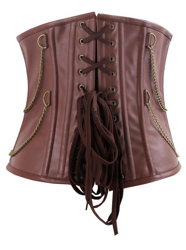 Graz Steampunk Spiral Steel Boned Faux Leather Underbust Corset - Shearling leather