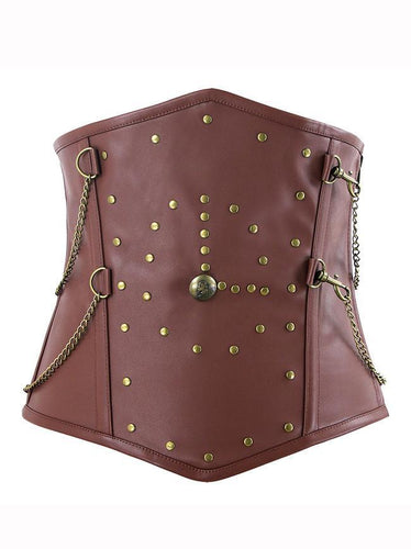 Graz Steampunk Spiral Steel Boned Faux Leather Underbust Corset - Shearling leather