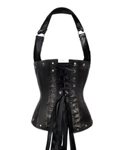 Load image into Gallery viewer, Gilmor Black Leather Look PU Underbust With Halter Strap - Shearling leather
