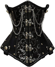 Load image into Gallery viewer, Goel Silver Brocade &amp; Faux Leather Underbust Corset With Chain Details - Shearling leather
