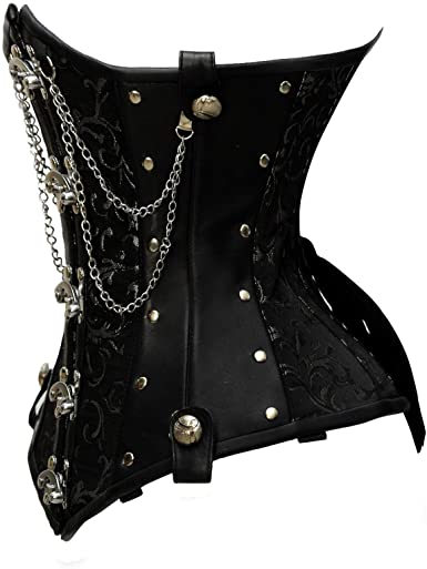 Goel Silver Brocade & Faux Leather Underbust Corset With Chain Details - Shearling leather