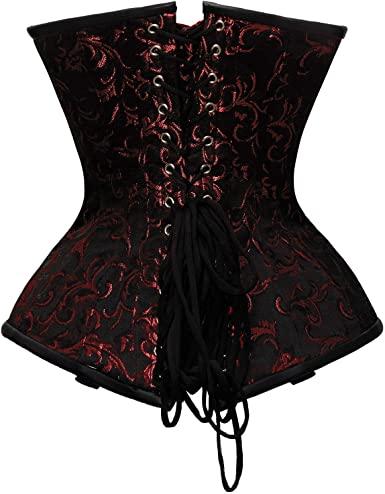 Flodin Red Brocade & Faux Leather Underbust Corset With Chain Details - Shearling leather