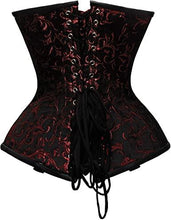 Load image into Gallery viewer, Flodin Red Brocade &amp; Faux Leather Underbust Corset With Chain Details - Shearling leather
