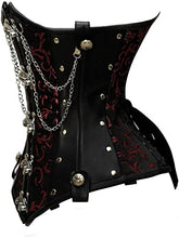 Load image into Gallery viewer, Flodin Red Brocade &amp; Faux Leather Underbust Corset With Chain Details - Shearling leather
