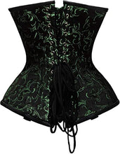 Load image into Gallery viewer, Crawford Green Brocade &amp; Faux Leather Underbust Corset With Chain Details - Shearling leather
