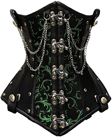 Crawford Green Brocade & Faux Leather Underbust Corset With Chain Details - Shearling leather