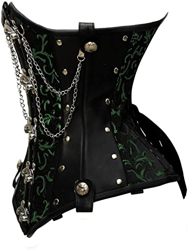 Crawford Green Brocade & Faux Leather Underbust Corset With Chain Details - Shearling leather