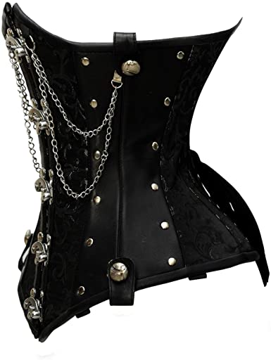 Staier Black Brocade & Faux Leather Underbust Corset With Chain Details - Shearling leather