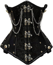 Load image into Gallery viewer, Staier Black Brocade &amp; Faux Leather Underbust Corset With Chain Details - Shearling leather
