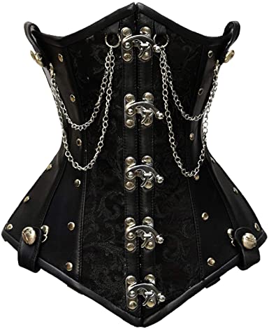 Staier Black Brocade & Faux Leather Underbust Corset With Chain Details - Shearling leather