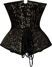 Load image into Gallery viewer, Mariasela Gold Brocade &amp; Faux Leather Underbust Corset With Chain Details - Shearling leather
