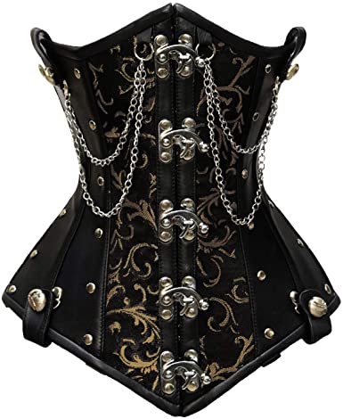 Mariasela Gold Brocade & Faux Leather Underbust Corset With Chain Details - Shearling leather