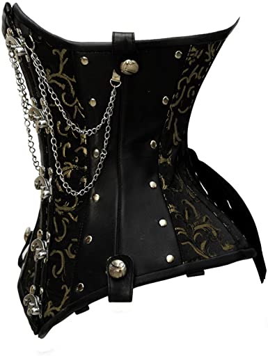 Mariasela Gold Brocade & Faux Leather Underbust Corset With Chain Details - Shearling leather