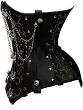 Load image into Gallery viewer, Mariasela Gold Brocade &amp; Faux Leather Underbust Corset With Chain Details - Shearling leather
