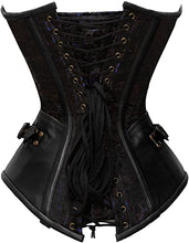 Load image into Gallery viewer, Tolleson Blue Brocade &amp; Black Faux Leather Overbust Corset - Shearling leather
