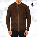 Charcoal Mocha Suede Biker Jacket - Shearling leather