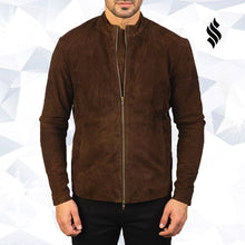 Load image into Gallery viewer, Charcoal Mocha Suede Biker Jacket - Shearling leather
