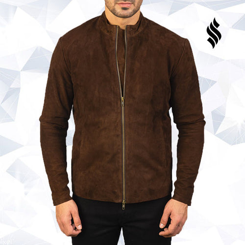 Charcoal Mocha Suede Biker Jacket - Shearling leather