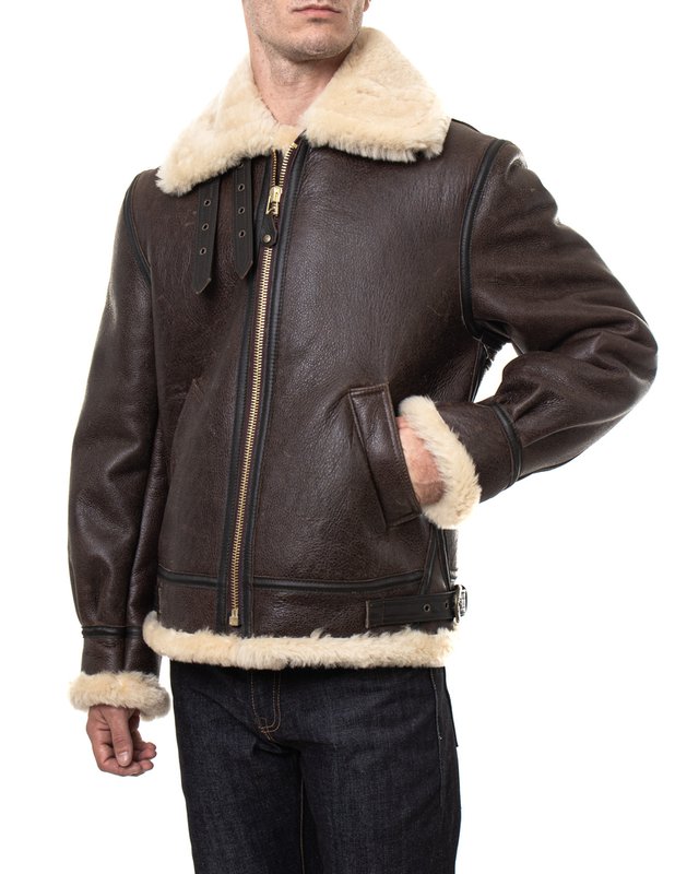 Classic B-3 Sheepskin Leather Bomber Jacket - Shearling leather