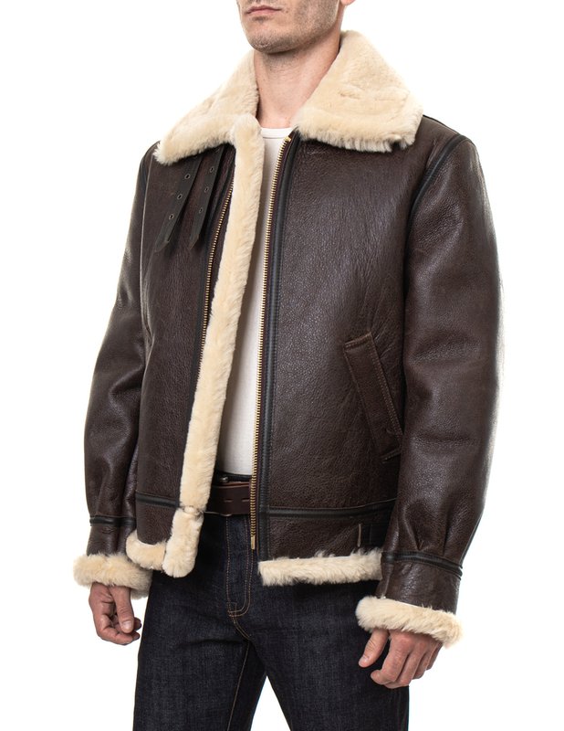 Classic B-3 Sheepskin Leather Bomber Jacket - Shearling leather