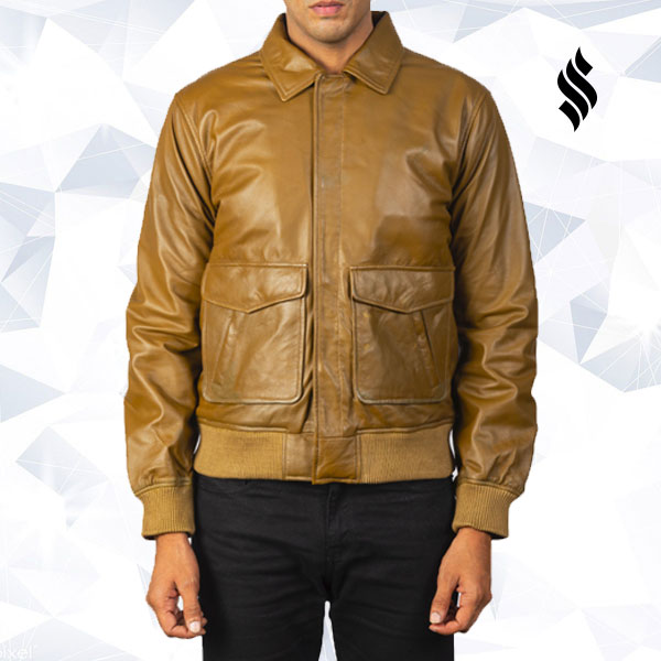 Coffmen Olive Brown Leather Bomber Jacket - Shearling leather