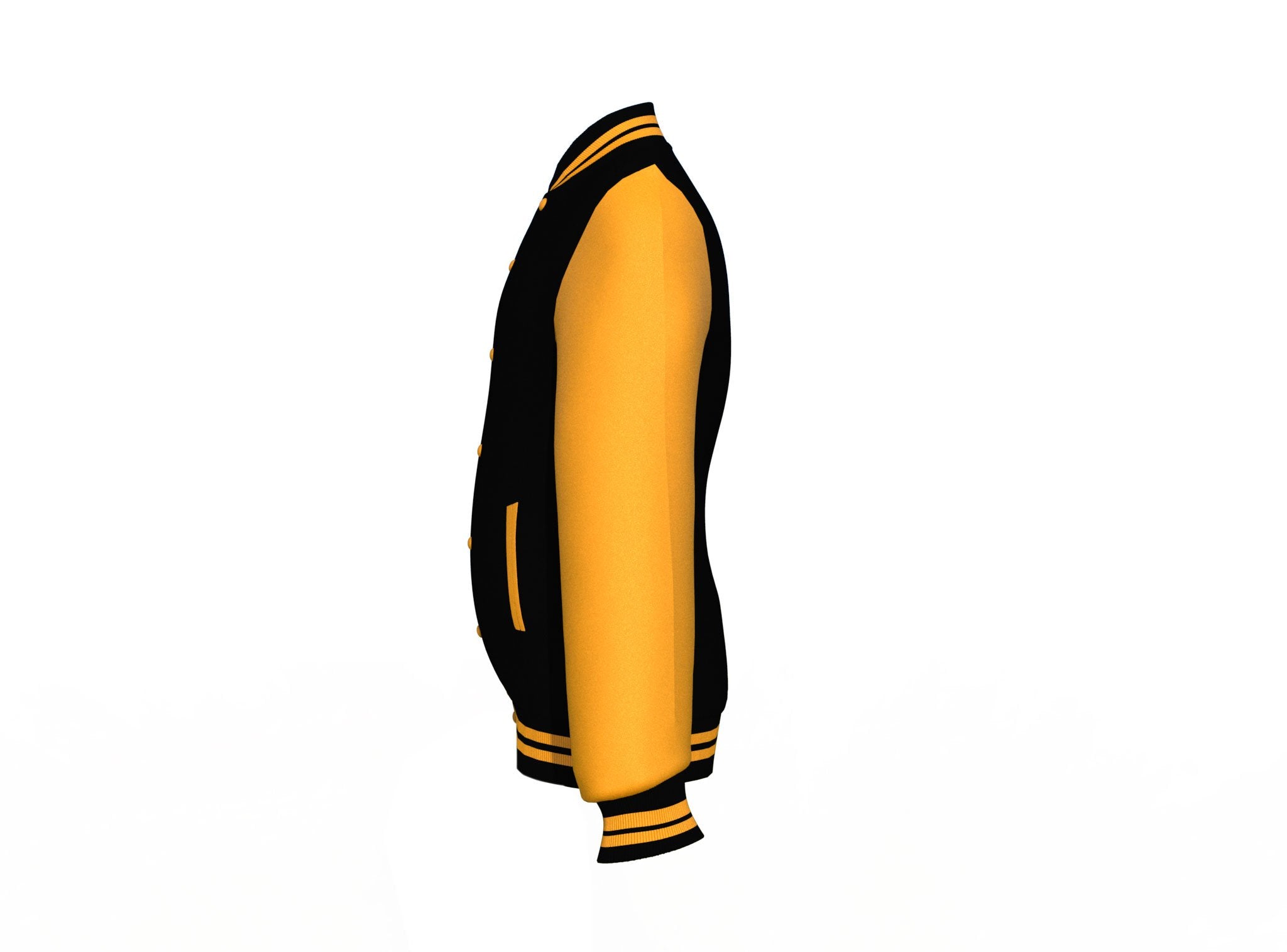 Black Varsity Letterman Jacket with Gold Sleeves - Shearling leather