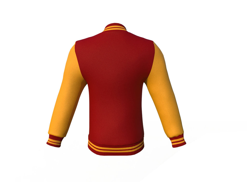 Maroon Varsity Letterman Jacket with Gold Sleeves - Shearling leather