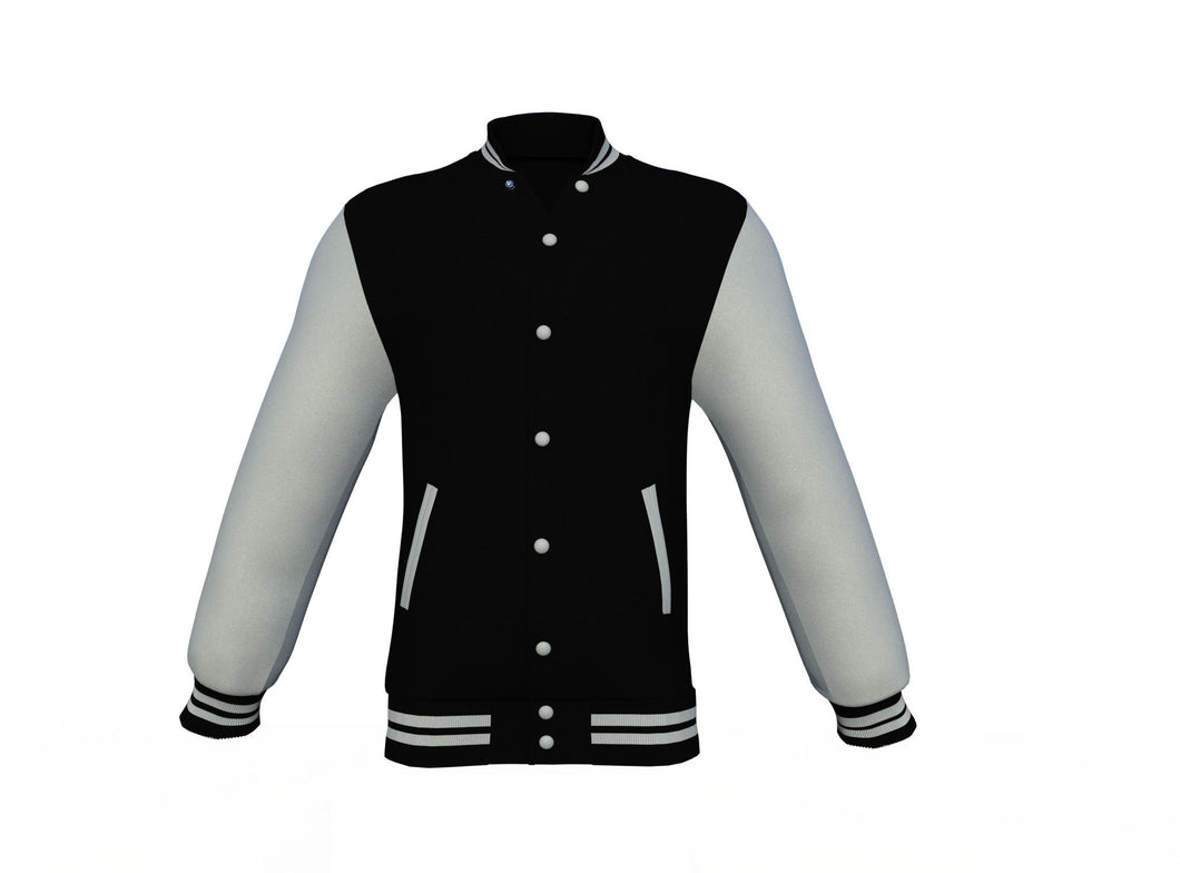 Black Varsity Letterman Jacket with Grey Sleeves - Shearling leather