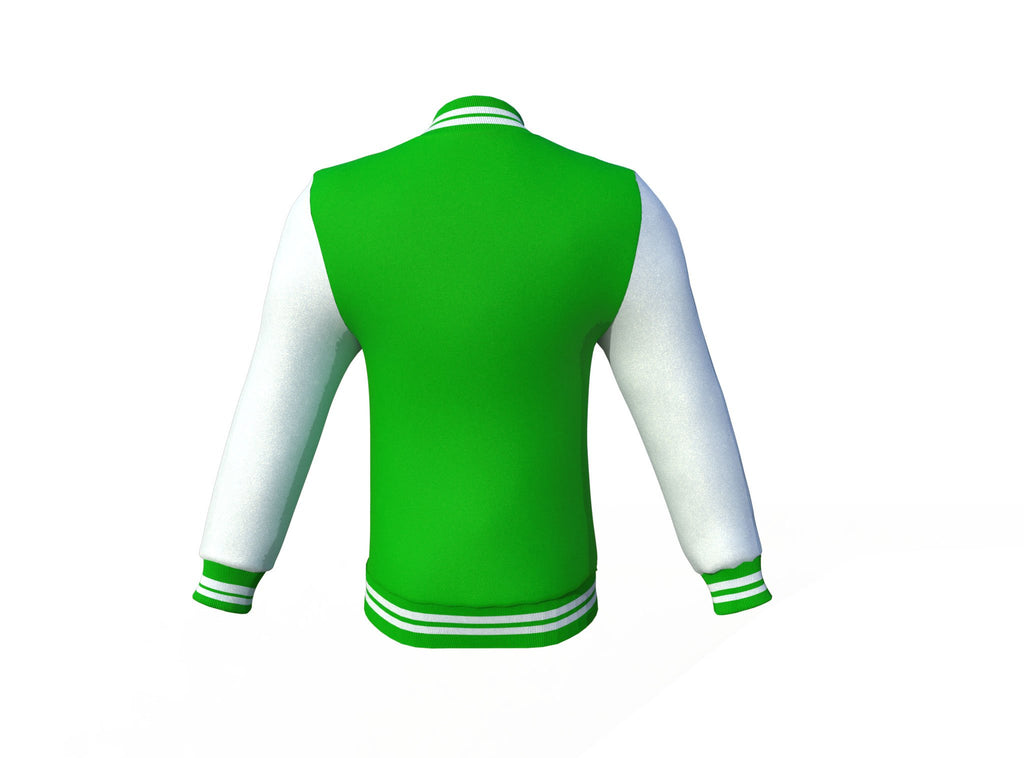 Light Green Varsity Letterman Jacket with White Sleeves - Shearling leather