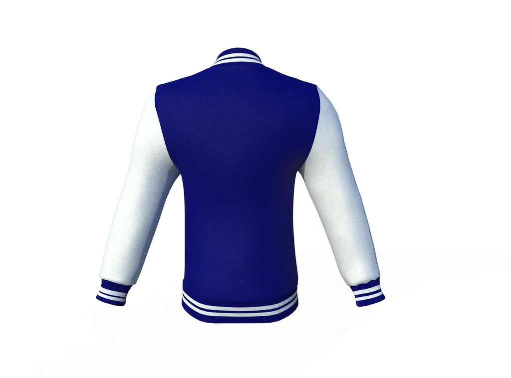 Navy Varsity Letterman Jacket with White Sleeves - Shearling leather