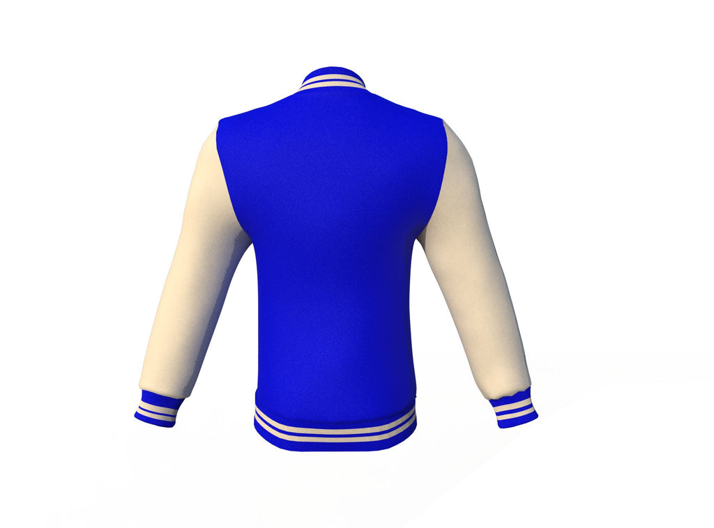 Blue Varsity Letterman Jacket with Cream Sleeves - Shearling leather