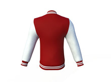 Load image into Gallery viewer, Maroon Varsity Letterman Jacket with White Sleeves - Shearling leather
